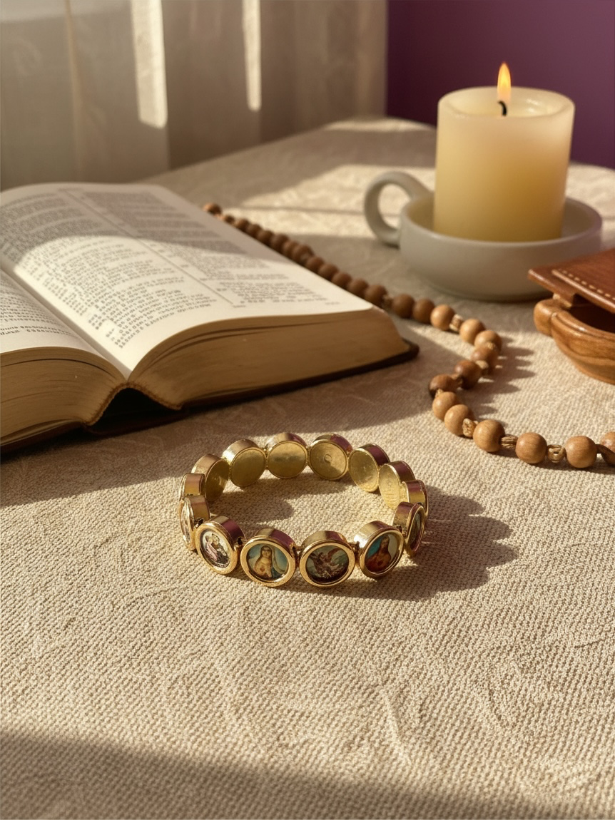 Holy Family and St Michael elastic stretch bracelet